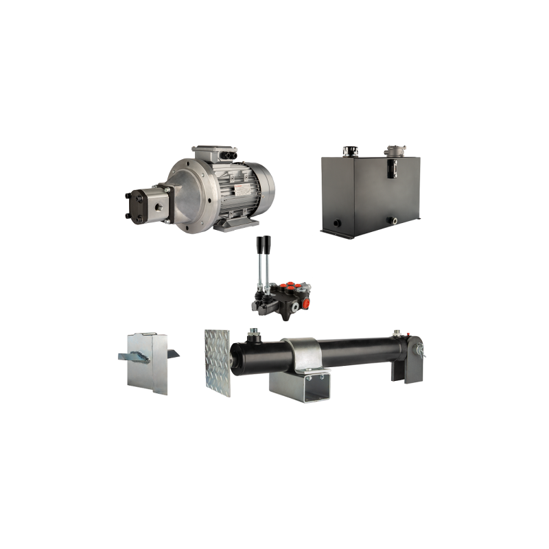 Malkų skaldytuvo hidraulika. Skaldymo galia: 16 tonų. Skaldymo ciklo laikas: 11–14 sekundžių. Pavara, siurblys, variklis, 45 lit