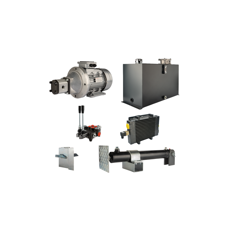 Malkų skaldytuvo hidraulika. Skaldymo galia: 12 tonų. Skaldymo ciklo laikas: 18–21 sekundė. Pavara, siurblys, variklis, 100 litr