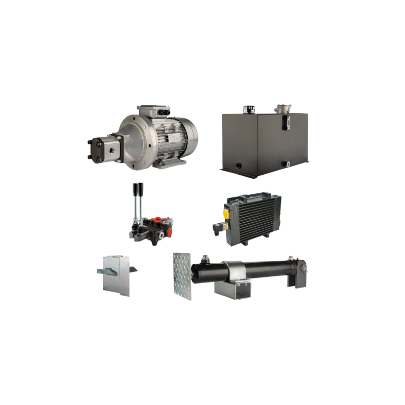 Malkų skaldytuvo hidraulika. Skaldymo galia: 12 tonų. Skaldymo ciklo laikas: 11–14 sekundžių. Pavara, siurblys, variklis, 75 lit