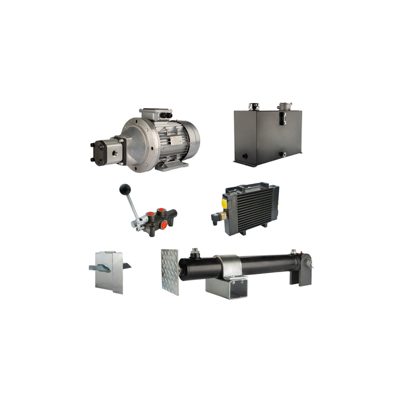 Malkų skaldytuvo hidraulika. Skaldymo galia: 19 tonų. Skaldymo ciklo laikas: 14–17 sekundžių. Pavara, siurblys, variklis, 45 lit