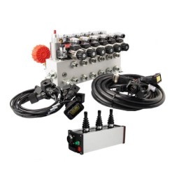 sekcijų 12 V hidraulinis skirstytuvo blokas, tipas Cetop 3 NG6, su proporciniu srauto reguliatoriumi, komplektuojamas su „Salvar