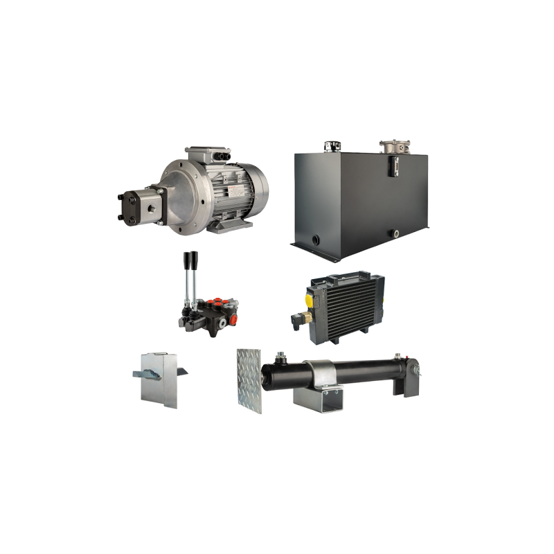 Malkų skaldytuvo hidraulika: skaldymo galia: 10 tonų, skaldymo ciklo laikas: 9–12 sekundžių. Pavara, siurblys, variklis, 100 lit