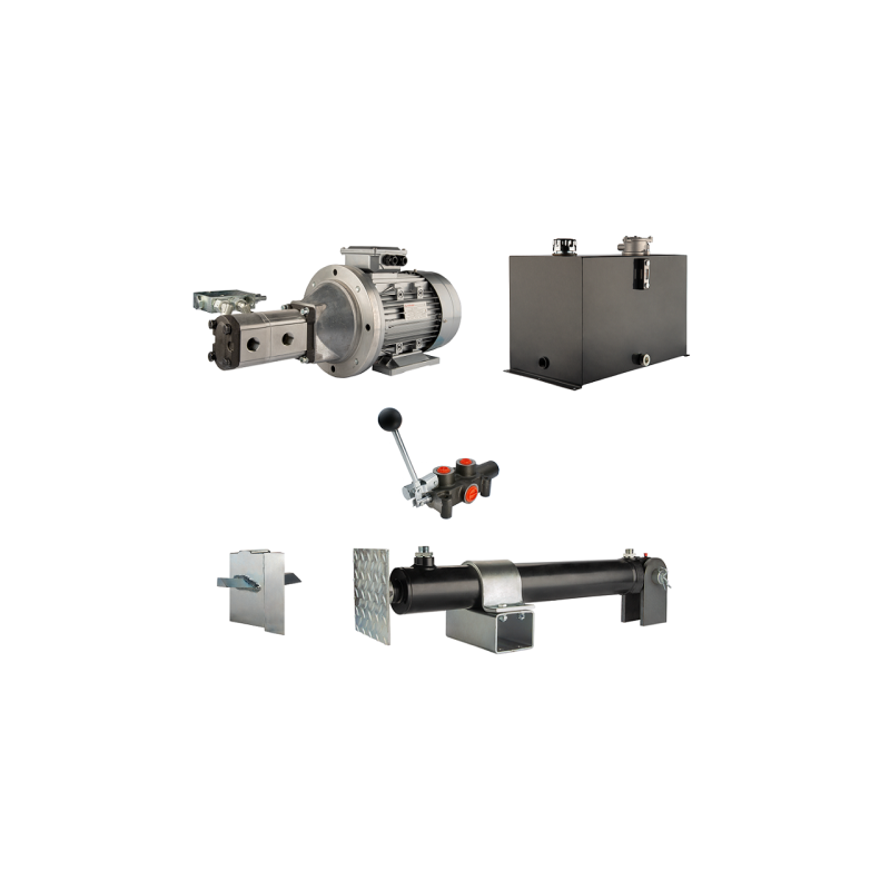 Malkų skaldytuvo hidraulika. Skaldymo galia: 16 tonų. Skaldymo ciklo laikas: 17–20 sekundžių. Pavara, siurblys, variklis, 75 lit