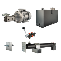 Malkų skaldytuvo hidraulika. Skaldymo galia: 14 tonų. Skaldymo ciklo laikas: 12–16 sekundžių. Pavara, siurblys, variklis, 100 li