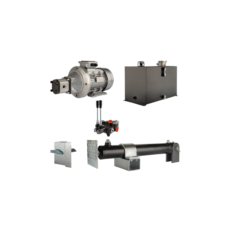 Malkų skaldytuvo hidraulika. Skaldymo galia: 16 tonų. Skaldymo ciklo laikas: 11–14 sekundžių. Pavara, siurblys, variklis, 75 lit