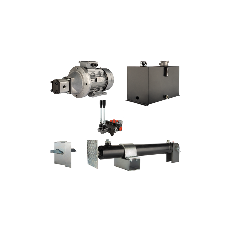 Malkų skaldytuvo hidraulika. Skaldymo galia: 19 tonų. Skaldymo ciklo laikas: 14–17 sekundžių. Pavara, siurblys, variklis, 75 lit