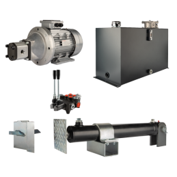 Malkų skaldytuvo hidraulika. Skaldymo galia: 19 tonų. Skaldymo ciklo laikas: 14–17 sekundžių. Pavara, siurblys, variklis, 100 li