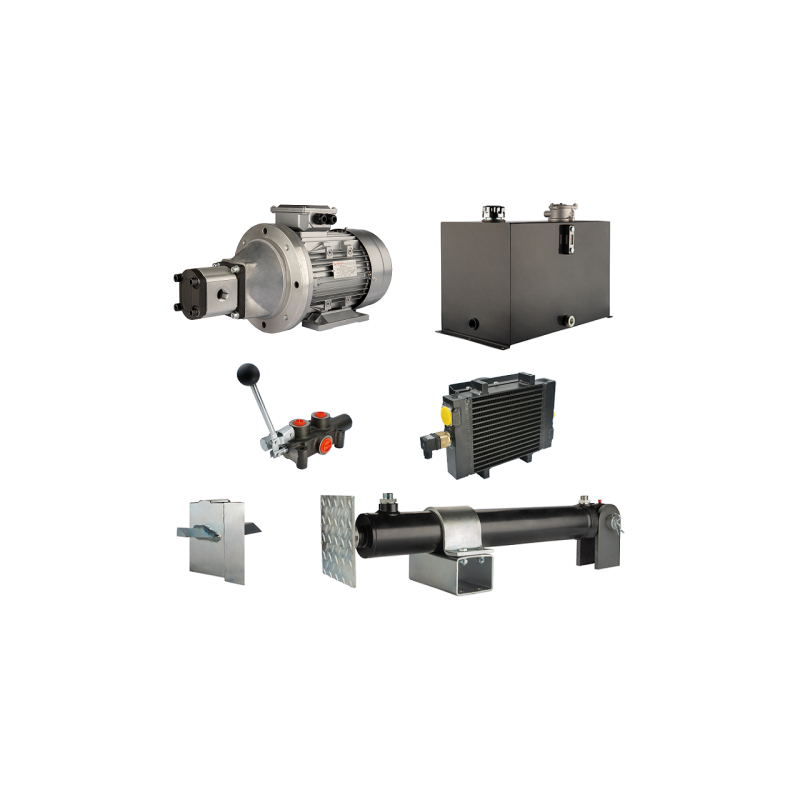 Malkų skaldytuvo hidraulika. Skaldymo galia: 16 tonų. Skaldymo ciklo laikas: 11–14 sekundžių. Pavara, siurblys, variklis, 75 lit