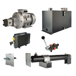 Malkų skaldytuvo hidraulika. Skaldymo galia: 16 tonų. Skaldymo ciklo laikas: 11–14 sekundžių. Pavara, siurblys, variklis, 75 lit