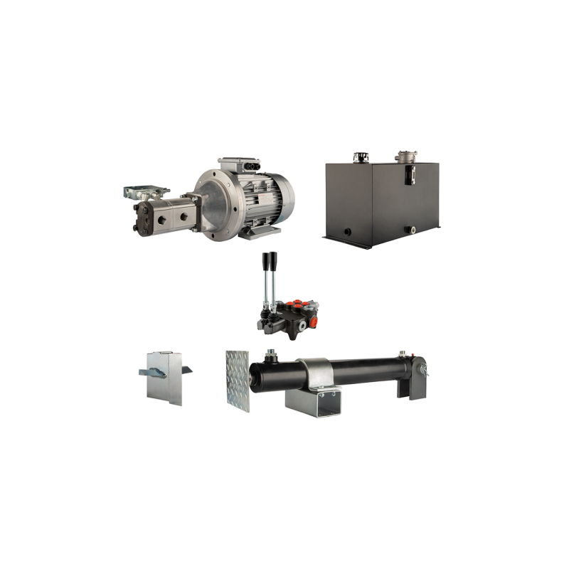 Malkų skaldytuvo hidraulika. Skaldymo galia: 16 tonų. Skaldymo ciklo laikas: 17–20 sekundžių. Pavara, siurblys, variklis, 75 lit