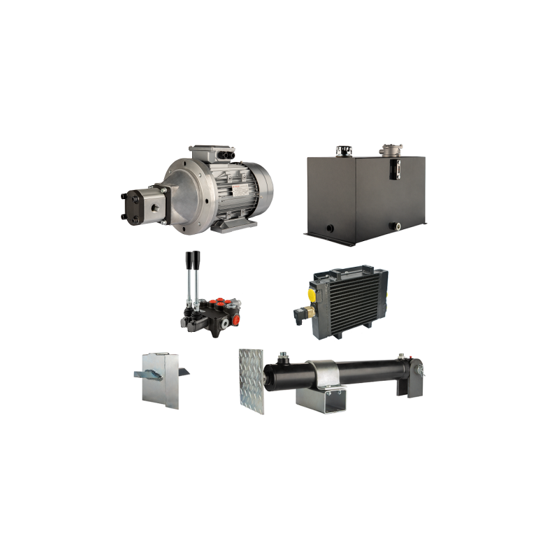 Malkų skaldytuvo hidraulika: skaldymo galia: 12 tonų, skaldymo ciklo laikas: 9–12 sekundžių. Pavara, siurblys, variklis, 75 litr