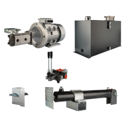 Malkų skaldytuvo hidraulika. Skaldymo galia: 16 tonų. Skaldymo ciklo laikas: 17–20 sekundžių. Pavara, siurblys, variklis, 100 li