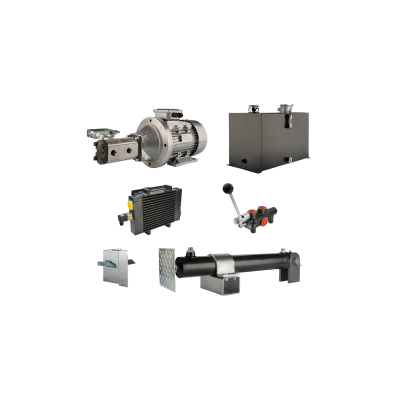 Malkų skaldytuvo hidraulika. Skaldymo galia: 14 tonų. Skaldymo ciklo laikas: 12–16 sekundžių. Pavara, siurblys, variklis, 75 lit