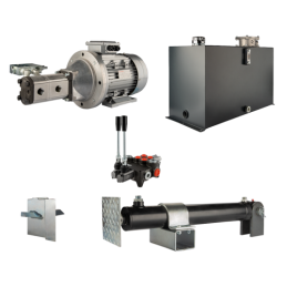 Malkų skaldytuvo hidraulika. Skaldymo galia: 16 tonų. Skaldymo ciklo laikas: 10–13 sekundžių. Pavara, siurblys, variklis, 100 li