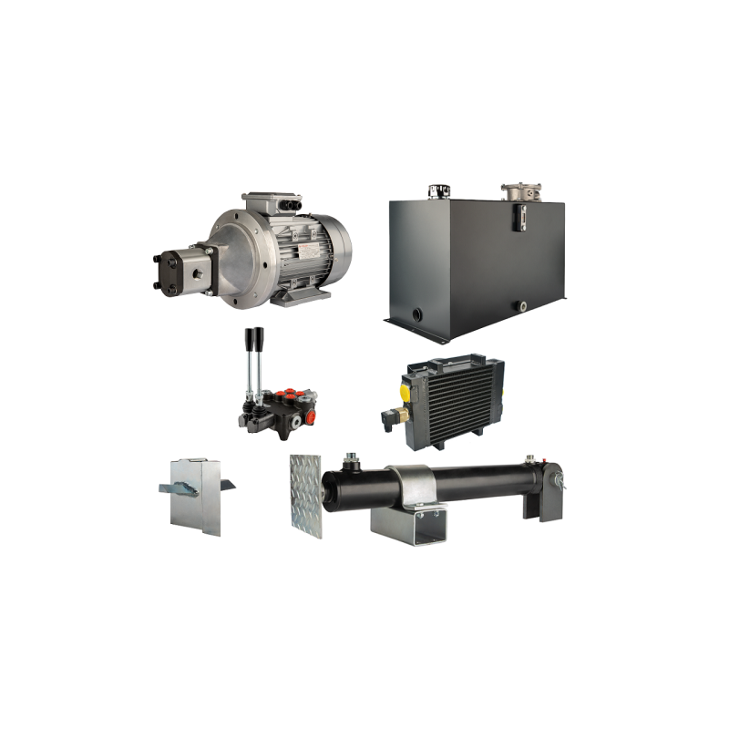 Malkų skaldytuvo hidraulika. Skaldymo galia: 16 tonų. Skaldymo ciklo laikas: 11–14 sekundžių. Pavara, siurblys, variklis, 75 lit