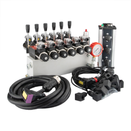 sekcijų 12 V hidraulinis skirstytuvo blokas, tipas Cetop 3 NG6, su proporciniu srauto reguliatoriumi, komplektuojamas su „Salvar