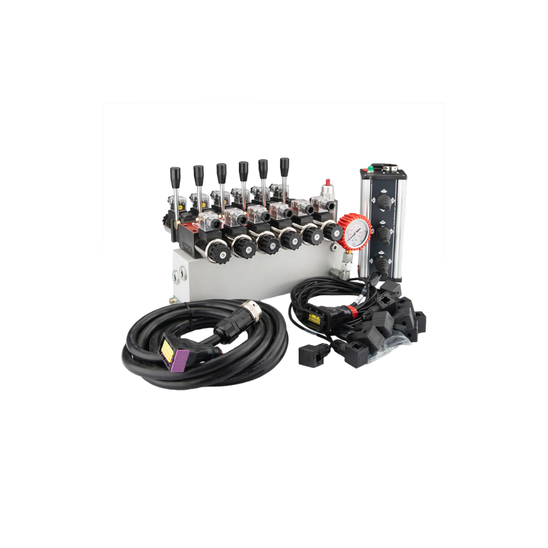 sekcijų 12 V hidraulinis skirstytuvo blokas, tipas Cetop 3 NG6, su proporciniu srauto reguliatoriumi, komplektuojamas su „Salvar