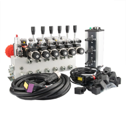 sekcijų 12 V hidraulinis skirstytuvo blokas, tipas Cetop 3 NG6, su proporciniu srauto reguliatoriumi, komplektuojamas su „Salvar