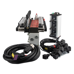 sekcijų 12 V hidraulinis skirstytuvo blokas, tipas Cetop 3 NG6, su proporciniu srauto reguliatoriumi, komplektuojamas su „Salvar