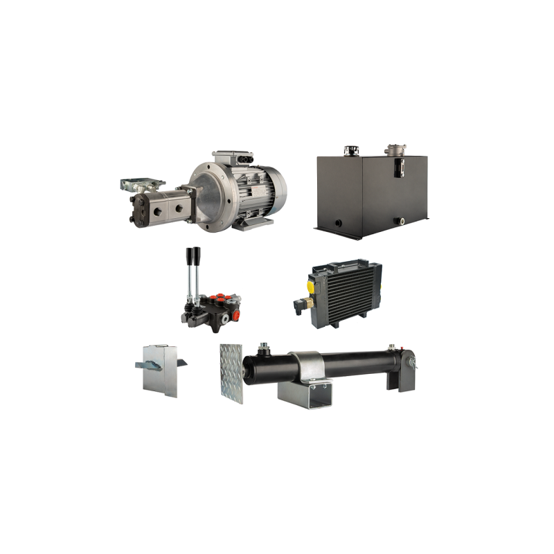 Malkų skaldytuvo hidraulika. Skaldymo galia: 14 tonų. Skaldymo ciklo laikas: 12–16 sekundžių. Pavara, siurblys, variklis, 75 lit