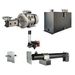 Malkų skaldytuvo hidraulika. Skaldymo galia: 19 tonų. Skaldymo ciklo laikas: 10–13 sekundžių. Pavara, siurblys, variklis, 100 li