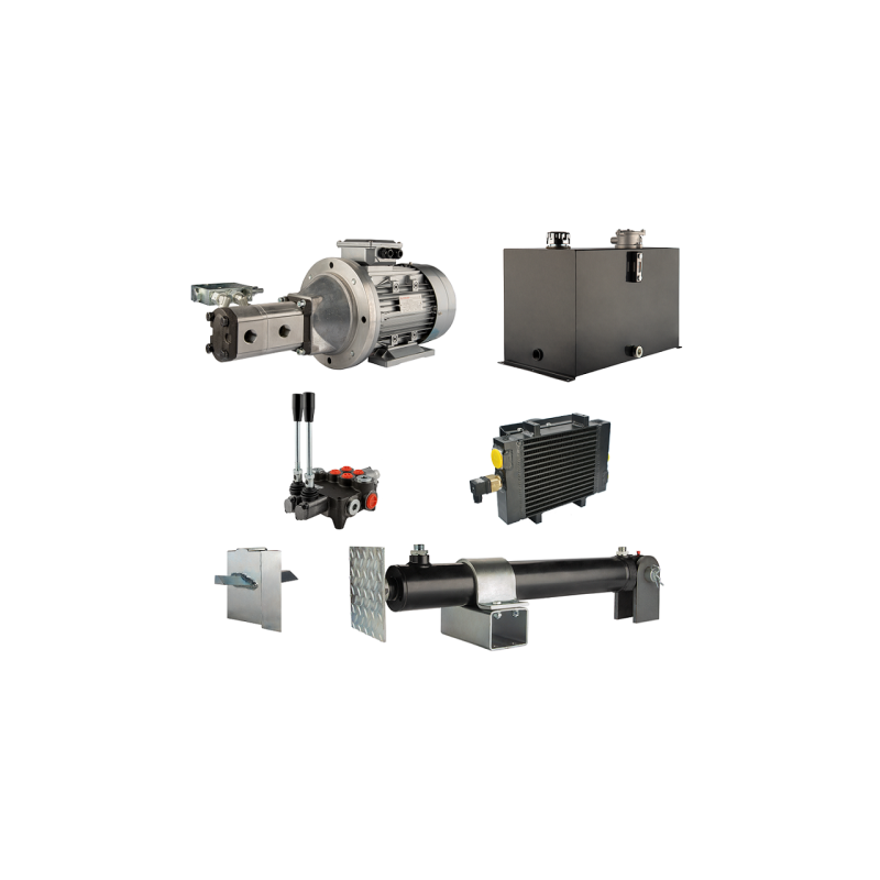 Malkų skaldytuvo hidraulika. Skaldymo galia: 19 tonų. Skaldymo ciklo laikas: 17–20 sekundžių. Pavara, siurblys, variklis, 75 lit