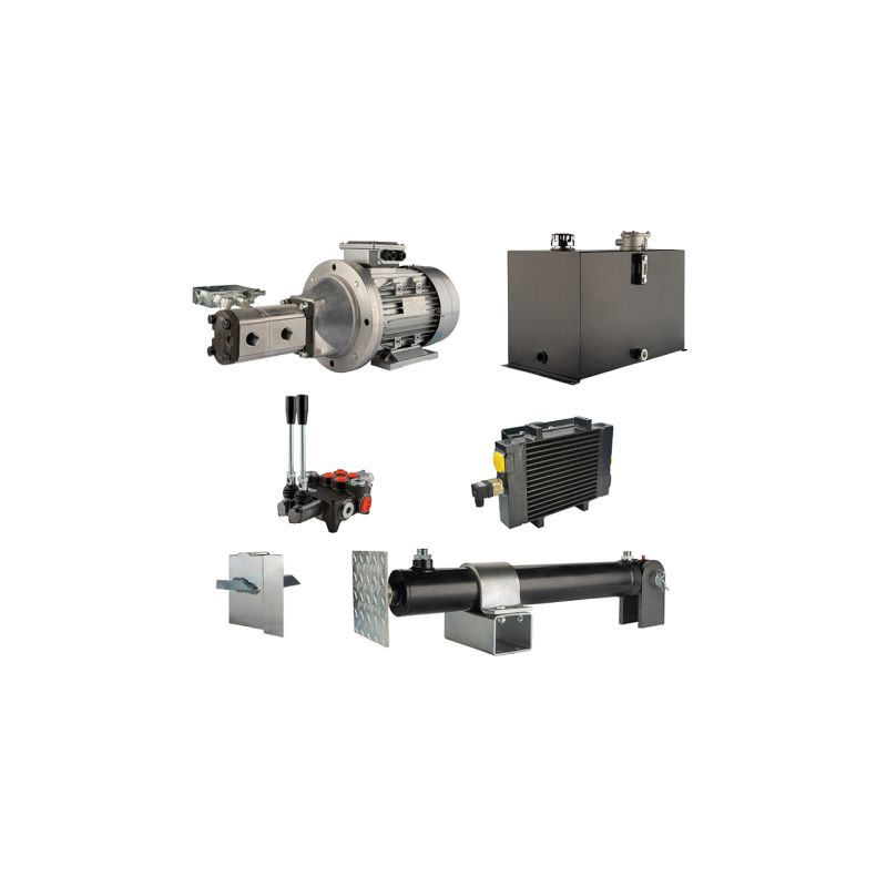 Malkų skaldytuvo hidraulika. Skaldymo galia: 16 tonų. Skaldymo ciklo laikas: 10–13 sekundžių. Pavara, siurblys, variklis, 75 lit