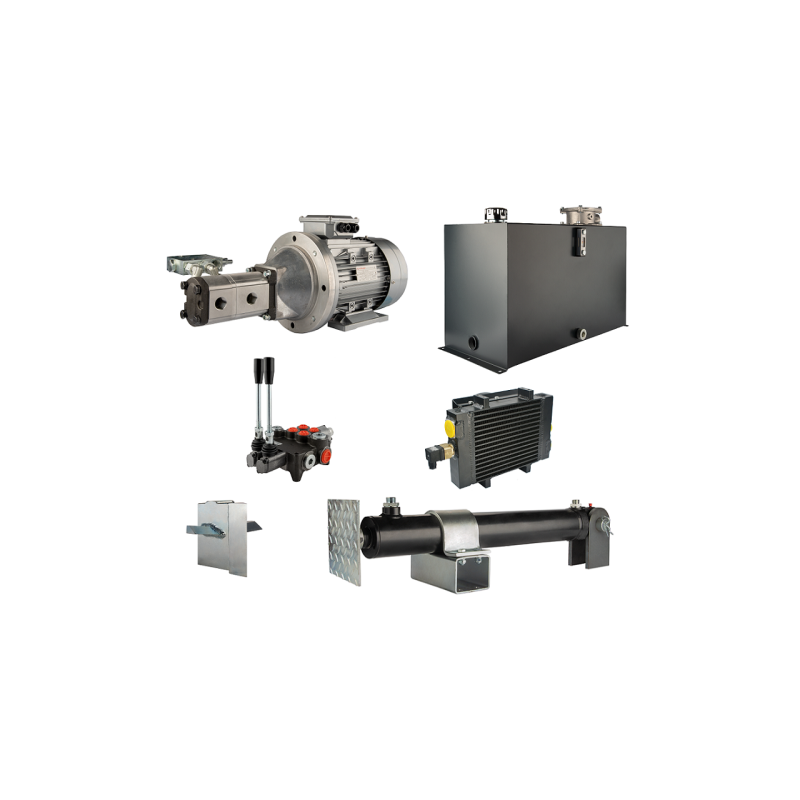 Malkų skaldytuvo hidraulika. Skaldymo galia: 19 tonų. Skaldymo ciklo laikas: 17–20 sekundžių. Pavara, siurblys, variklis, 100 li