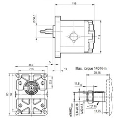 „Hydrosila“ kairinis 1 sekcijos krumpliaratinis hidraulinis siurblys, 2 grupė, tūris: 16 cm3/aps., našumas (1500 aps.): 24 l/min