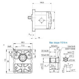 „Hydrosila“ dešininis 1 sekcijos krumpliaratinis siurblys, 2 grupė, tūris: 19 cm3/aps., našumas (1500 aps.): 27,1 l/min.