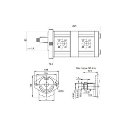 „Hydrosila“ kairysis dviejų sekcijų krumpliaratinis hidraulinis siurblys, 2 grupė, tūris: 16/11,3 cm3/aps., našumas (1500 aps.):