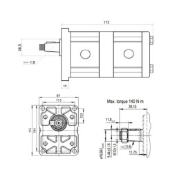 „Hydrosila“ dešininis 2 sekcijų krumpliaratinis hidraulinis siurblys, 2 grupė, tūris: 16/12 cm3/aps., našumas (1500 aps.): 24/18
