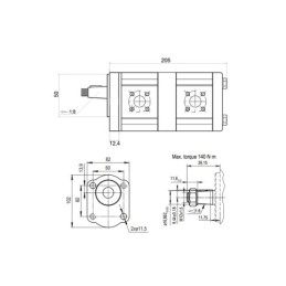 „Hydrosila“ dešininis 2 sekcijų krumpliaratinis hidraulinis siurblys, 2 grupė, tūris: 16/14 cm3/aps., našumas (1500 aps.): 22,8/
