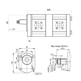 „Hydrosila“ kairysis dviejų sekcijų krumpliaratinis hidraulinis siurblys, 2 grupė, tūris: 19/11,3 cm3/aps., našumas (1500 aps.):