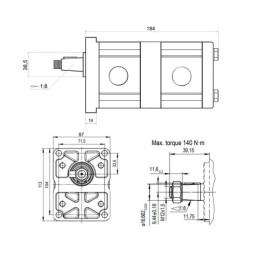 „Hydrosila“ dešininis 2 sekcijų krumpliaratinis hidraulinis siurblys, 2 grupė, tūris: 20/12 cm3/aps., našumas (1500 aps.): 30/18