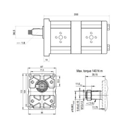 „Hydrosila“ dešininis 2 sekcijų krumpliaratinis hidraulinis siurblys, 2 grupė, tūris: 26/16 cm3/aps., našumas (1500 aps.): 39/24