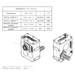 „Hylmet PZO 1:2.0“ vidinis-vidinis daugiklis kardaniniam velenui, padvigubinantis apsukas, komplekte su alyva ir alsuokliu