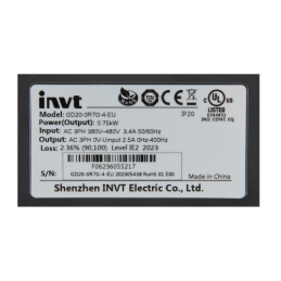 INVT GD20-0R7G-4-EU trifazis vektoriaus keitiklis. 400V 0,75kW elektros variklio greičio reguliatorius