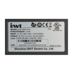 INVT GD20-5R5G-4-EU trifazis vektoriaus keitiklis. 400 V 5,5 kW elektros variklio greičio reguliatorius.
