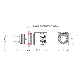 Trijų padėčių monostabilus elektrinis valdymo svirtis, 22 mm tvirtinimo anga