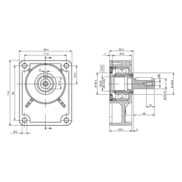 Hidraulinis reduktorius, darbinis tūris: 4 cm3/aps., greitis iki 4000 aps./min., su guoliais