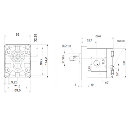 Hidraulinis reduktorius, darbinis tūris: 14 cm3/aps., greitis iki 3500 aps./min., su guoliais