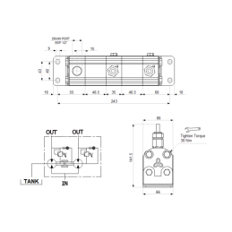Tikslus transmisinės alyvos srauto daliklis GR10 2x3,2cm3 1xIN - 2xOUT su išlyginamaisiais vožtuvais. Įleidžiamos alyvos srauto 