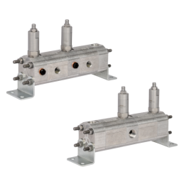 Tikslus transmisinės alyvos srauto daliklis GR10 2x6,3 cm3 1xIN - 2xOUT su išlyginamaisiais vožtuvais. Įleidžiamos alyvos srauto