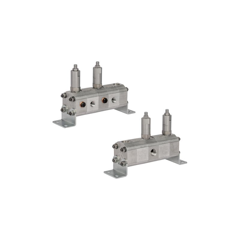 Tikslus transmisinės alyvos srauto daliklis GR10 2x1,2cm3 1xIN - 2xOUT su išlyginamaisiais vožtuvais. Įleidžiamos alyvos srauto 