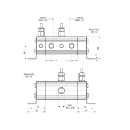 Tikslus reduktoriaus alyvos srauto daliklis GR20 2x16,0 cm3 1xIN - 2xOUT su išlyginamaisiais vožtuvais. Įleidimo alyvos srauto d