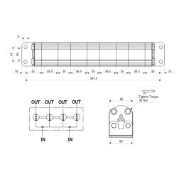 Tikslus reduktoriaus alyvos srauto daliklis GR10 4x3,2cm3 2xIN - 4xOUT be balansavimo vožtuvų. Įleidimo alyvos srauto diapazonas
