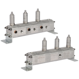 Tikslus transmisinės alyvos srauto daliklis GR10 3x4,3cm3 1xIN - 3xOUT su išlyginamaisiais vožtuvais. Įleidžiamos alyvos srauto 