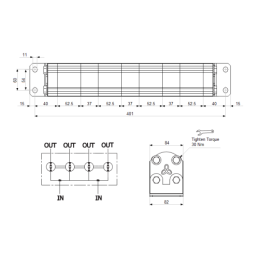 Tikslus reduktoriaus alyvos srauto daliklis GR20 4x8.0cm3 2xIN - 4xOUT be balansavimo vožtuvų. Įleidimo alyvos srauto diapazonas