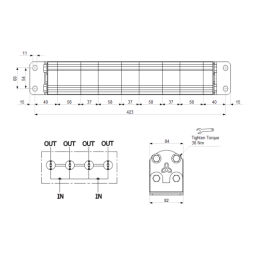 Tikslus reduktoriaus alyvos srauto daliklis GR20 4x11,4 cm3 2xIN - 4xOUT be balansavimo vožtuvų. Įleidimo alyvos srauto diapazon